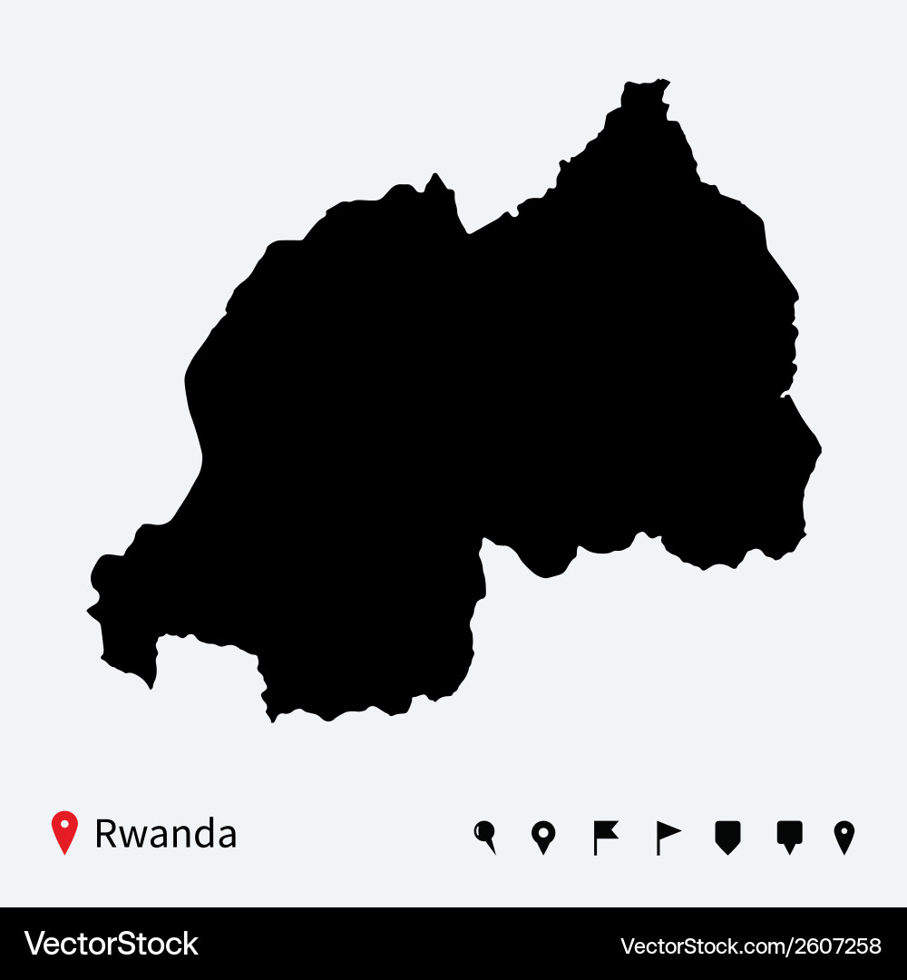Detailed Rwanda Map with Navigation Pins vector image