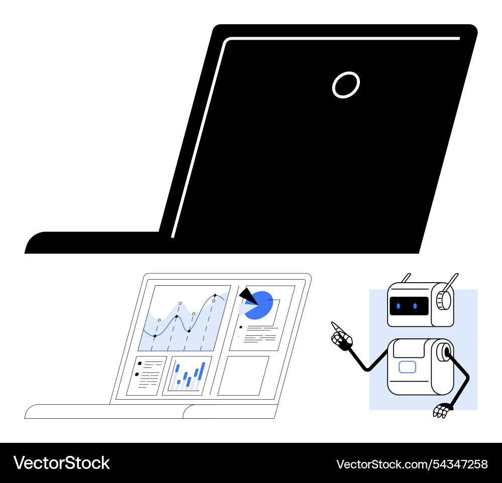 Laptop with open screen displaying analytics Laptop with open screen displaying analytics vector image