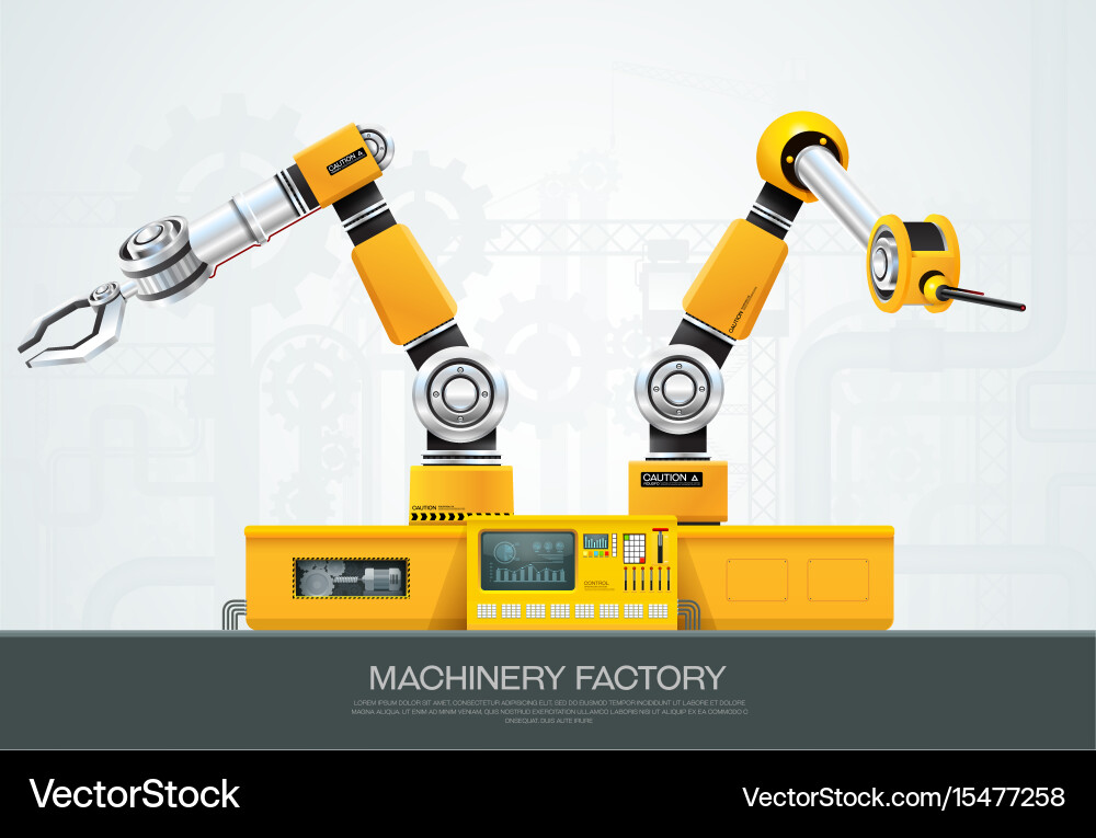 Machine robotic robot arm hand factory vector image