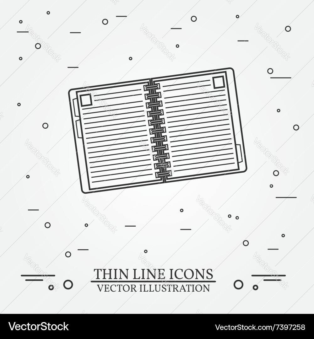 Notebook thin line design pen icon notebo vector image