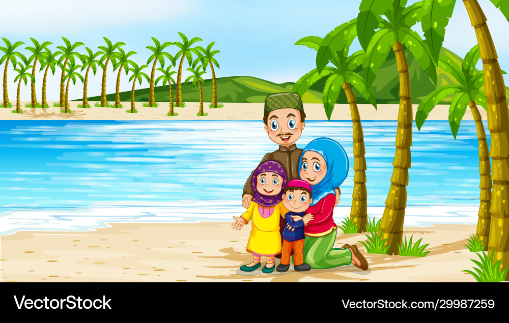 Beach scene with family members vector image