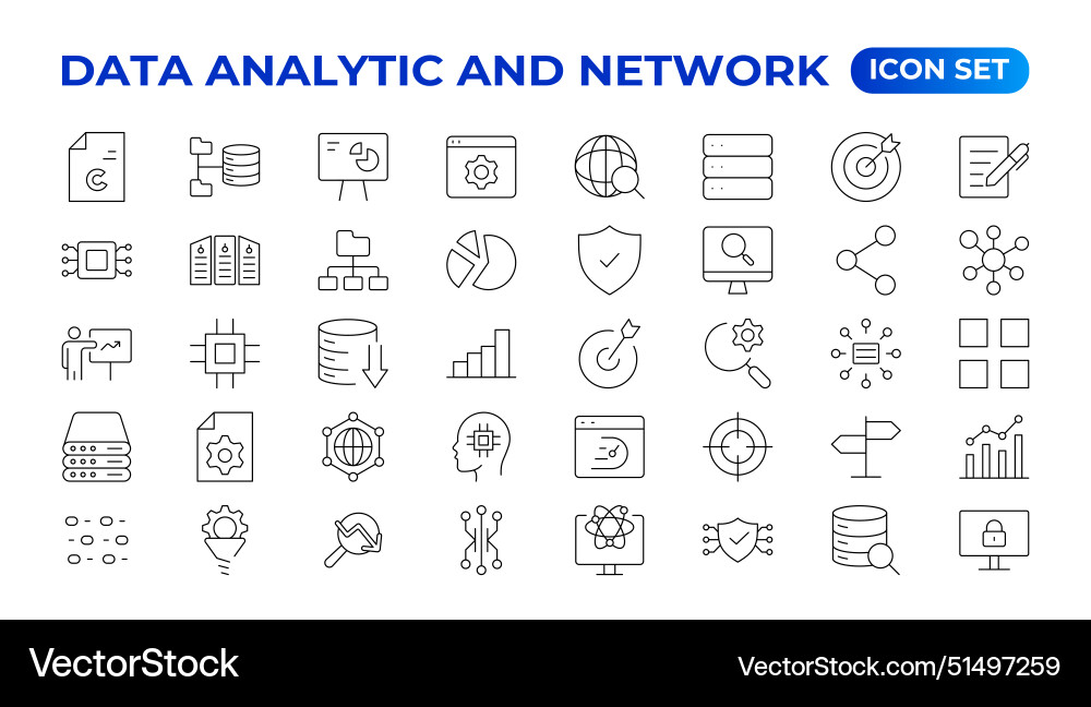 Big data analysis thin line icon set Big data analysis thin line icon set vector image