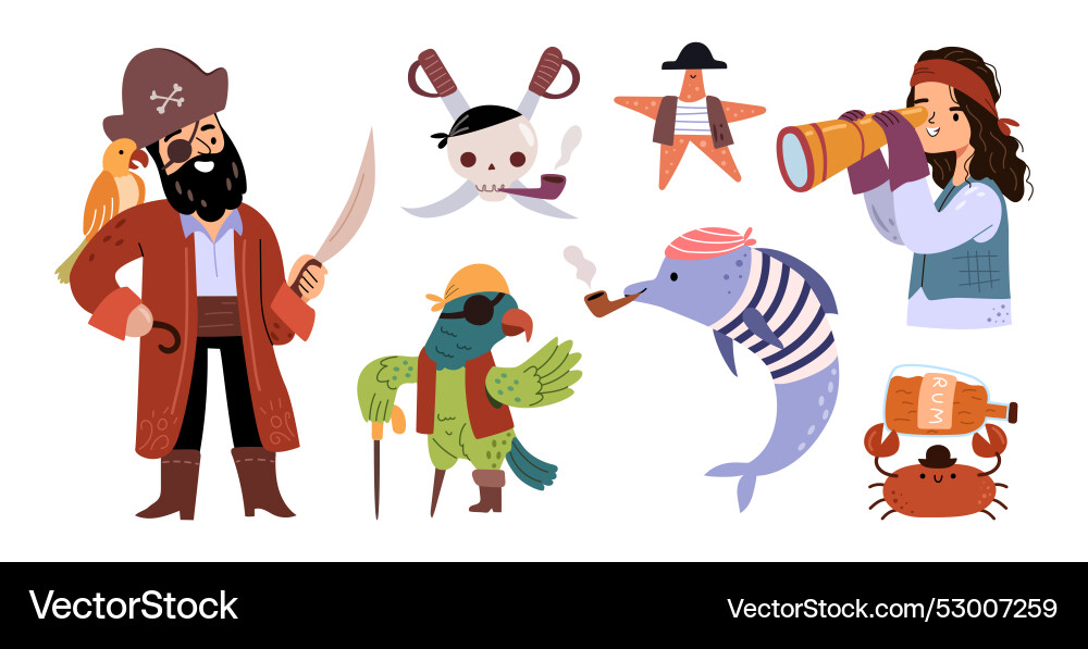 Cute pirates with animals in sailor costumes Cute pirates with animals in sailor costumes vector image