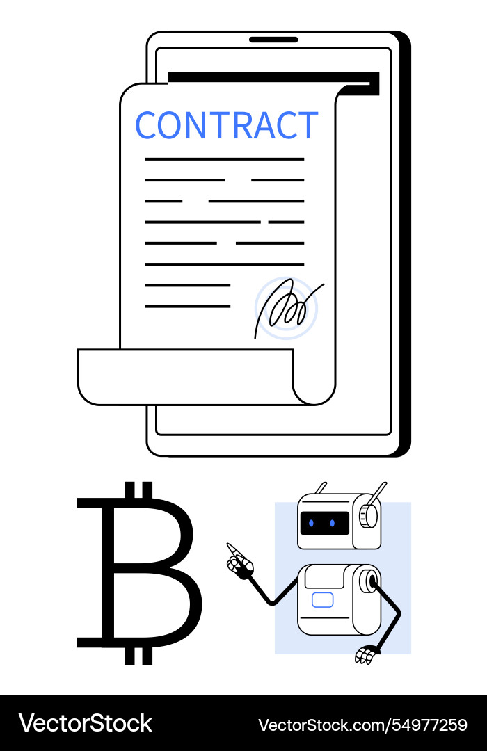 Digital contract on tablet with bitcoin symbol Digital contract on tablet with bitcoin symbol vector image
