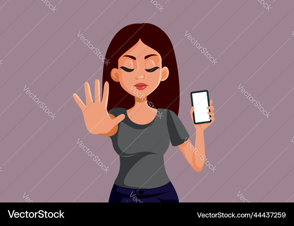 Mother holding a smartphone refusing screen time Vector Image