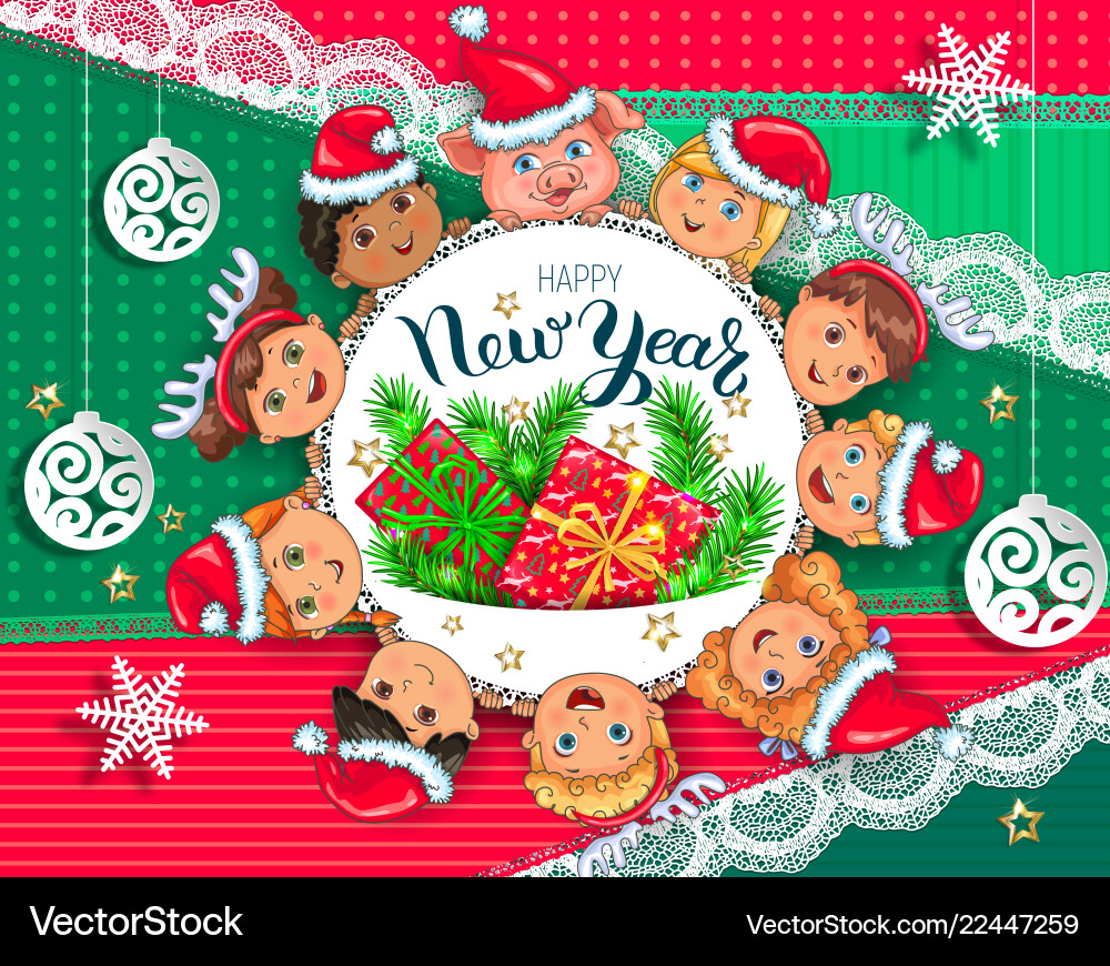 New year greeting card with kids New year greeting card with kids vector image