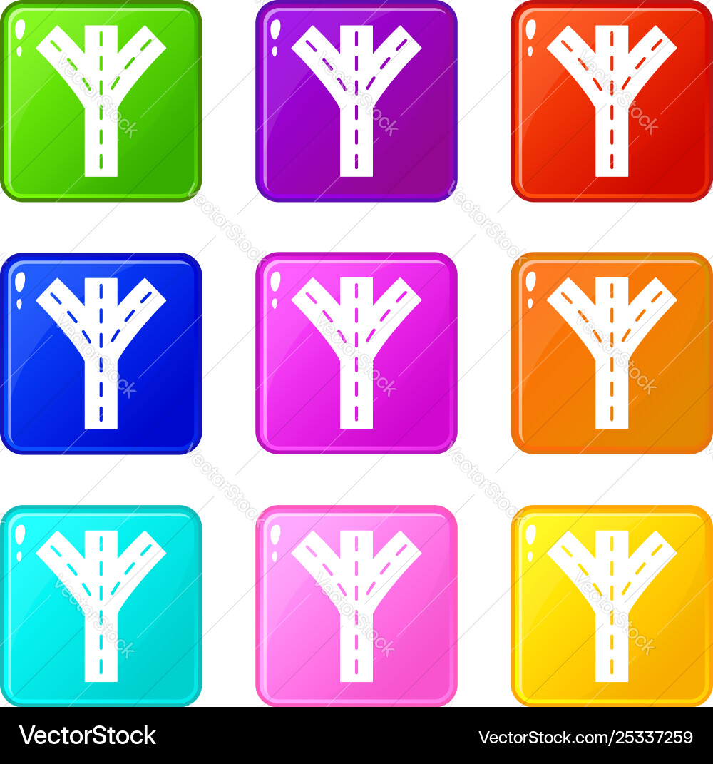 Road fork icons set 9 color collection Vector Image