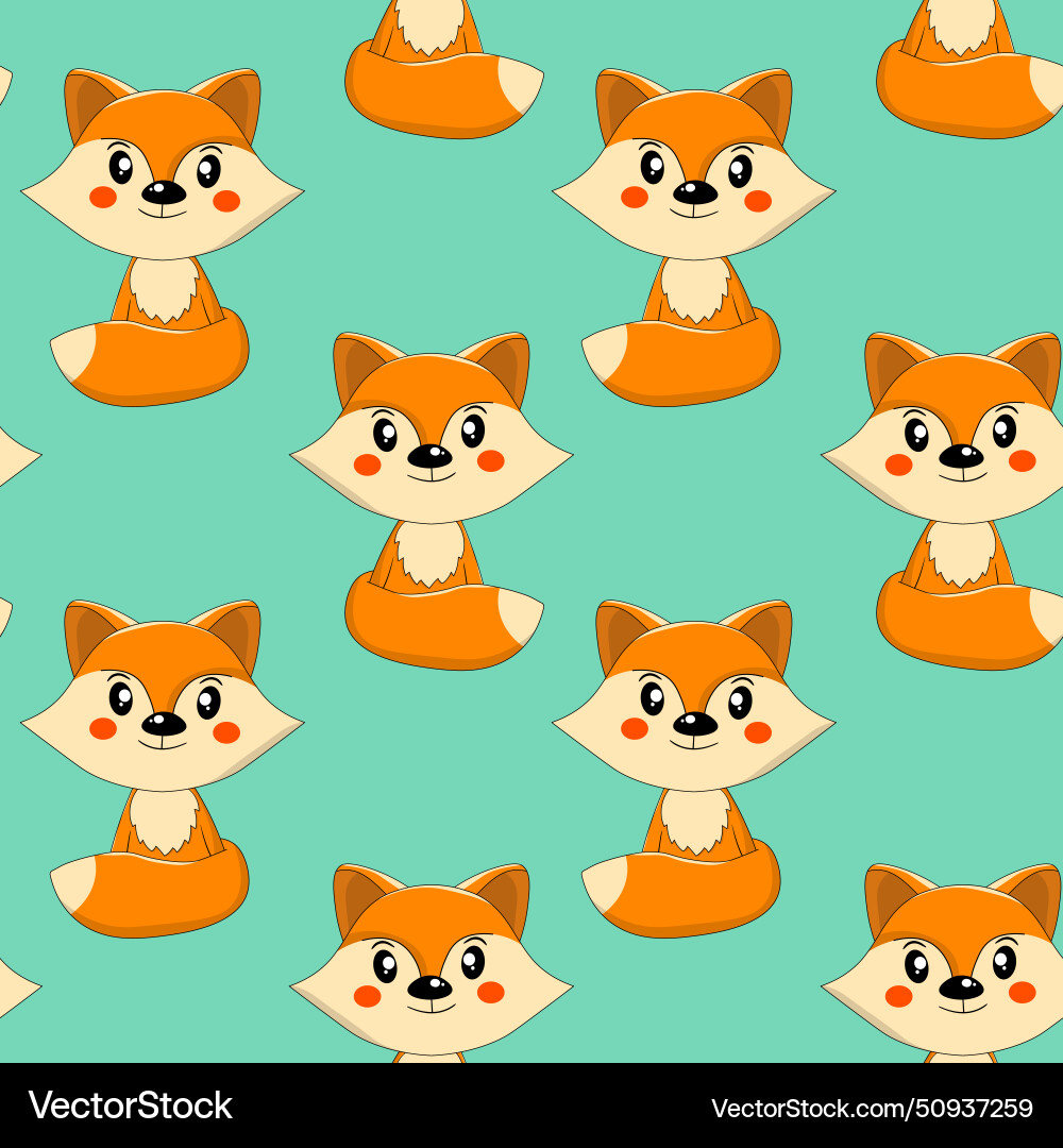 Seamless pattern with cute fox baby on color Vector Image