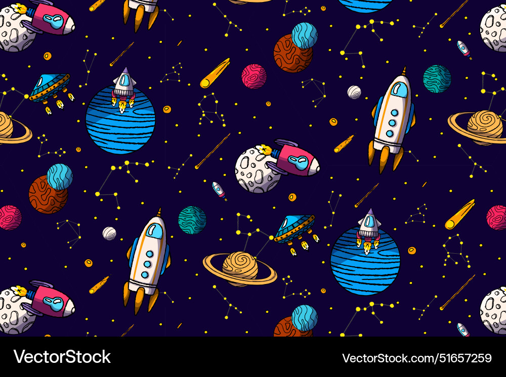Seamless pattern with hand drawn space elements Seamless pattern with hand drawn space elements vector image