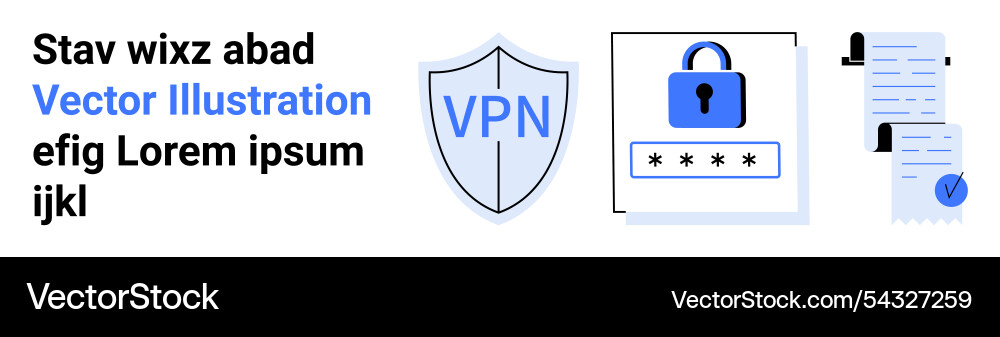 Vpn security elements with lock shield document Vpn security elements with lock shield document vector image