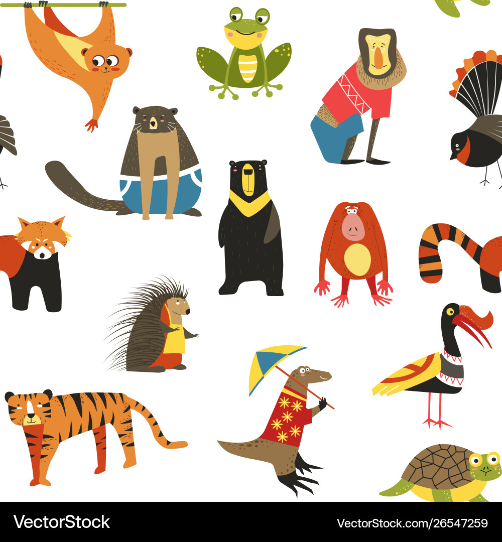 Wild asian animals and birds seamless pattern Wild asian animals and birds seamless pattern vector image