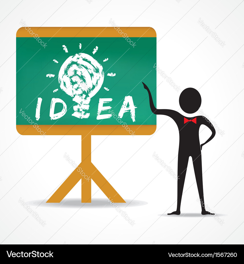 Man points to idea concept on green board Vector Image