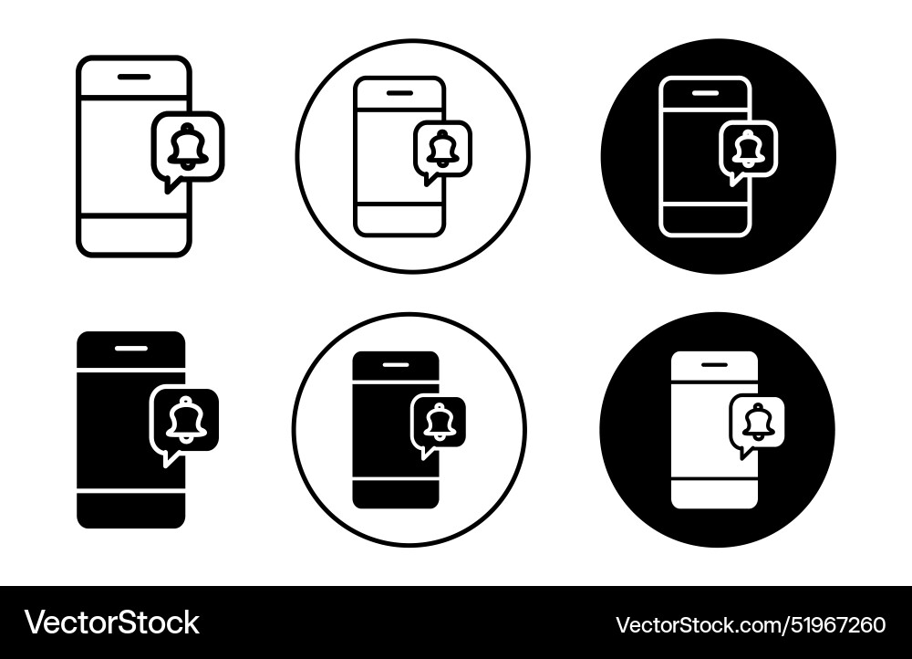 Mobile message notification flat line icon set Vector Image