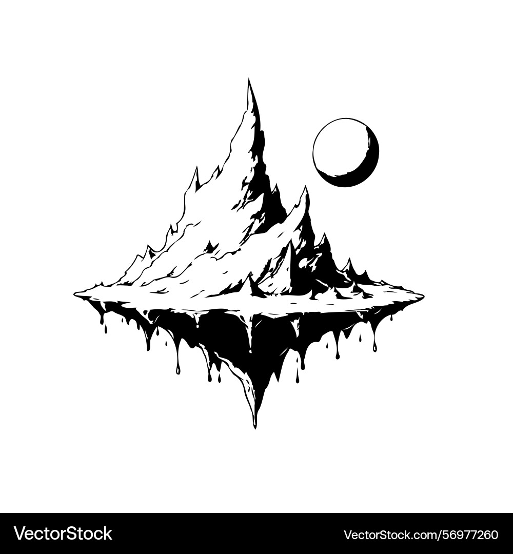 Monochrome floating mountain with pointed peaks vector image