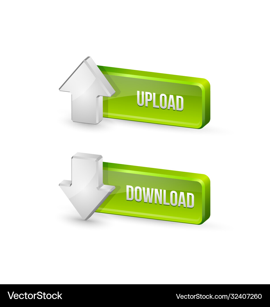 Three dimensional download and upload buttons Three dimensional download and upload buttons vector image
