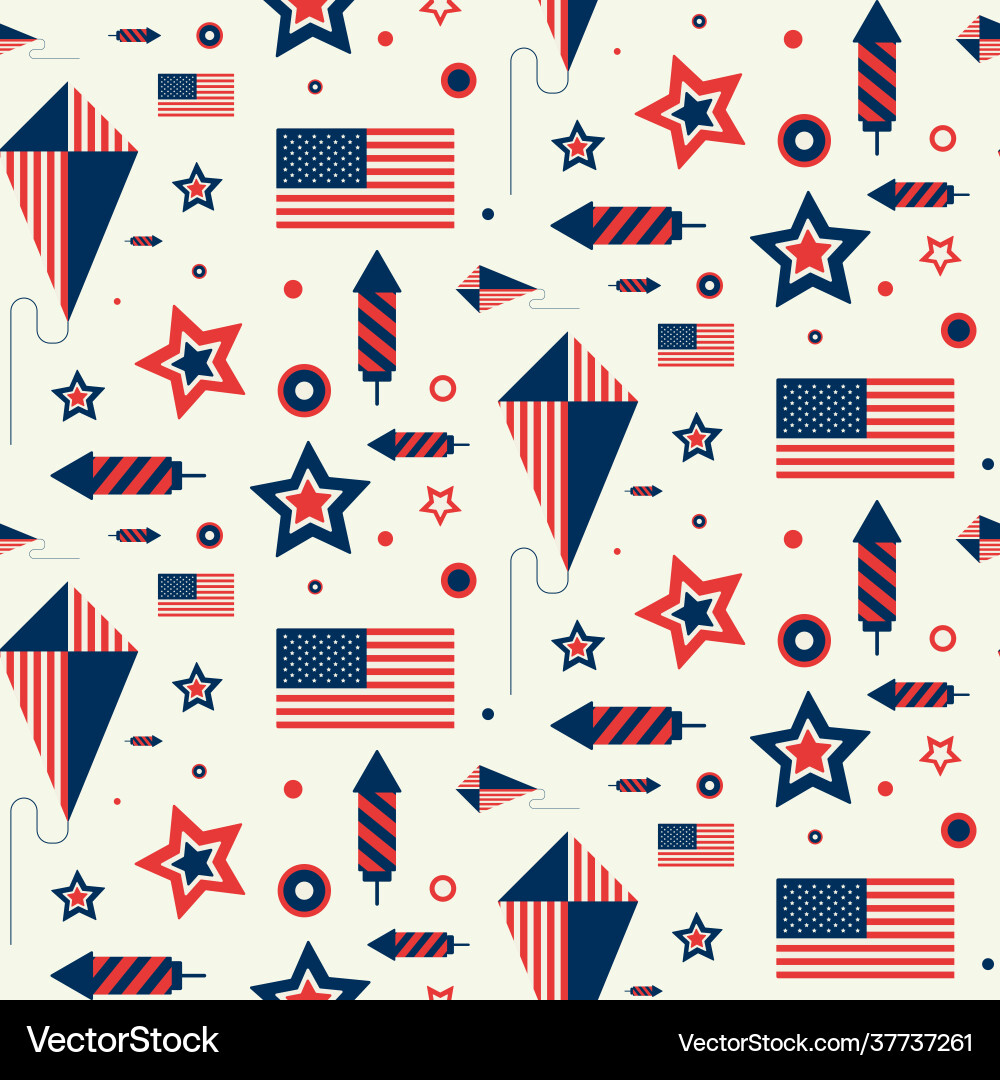 Seamless pattern with us flag kite and firework Seamless pattern with us flag kite and firework vector image