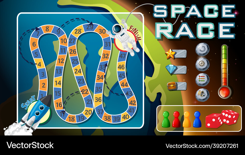 Snake and ladders game template with space theme Vector Image