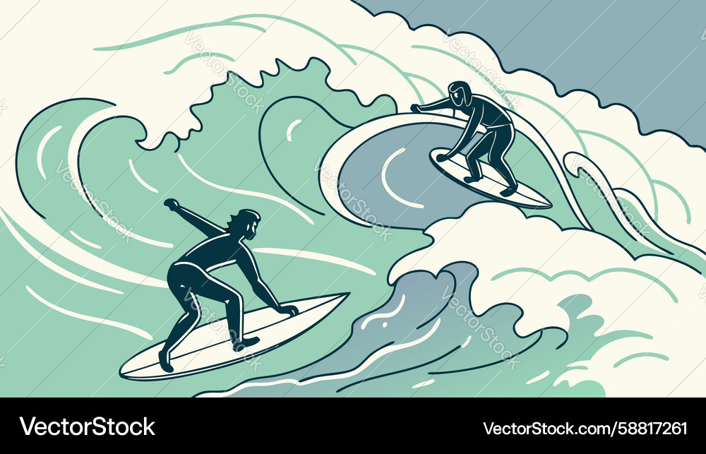 Surfer riding cresting wave design generative ai Vector Image