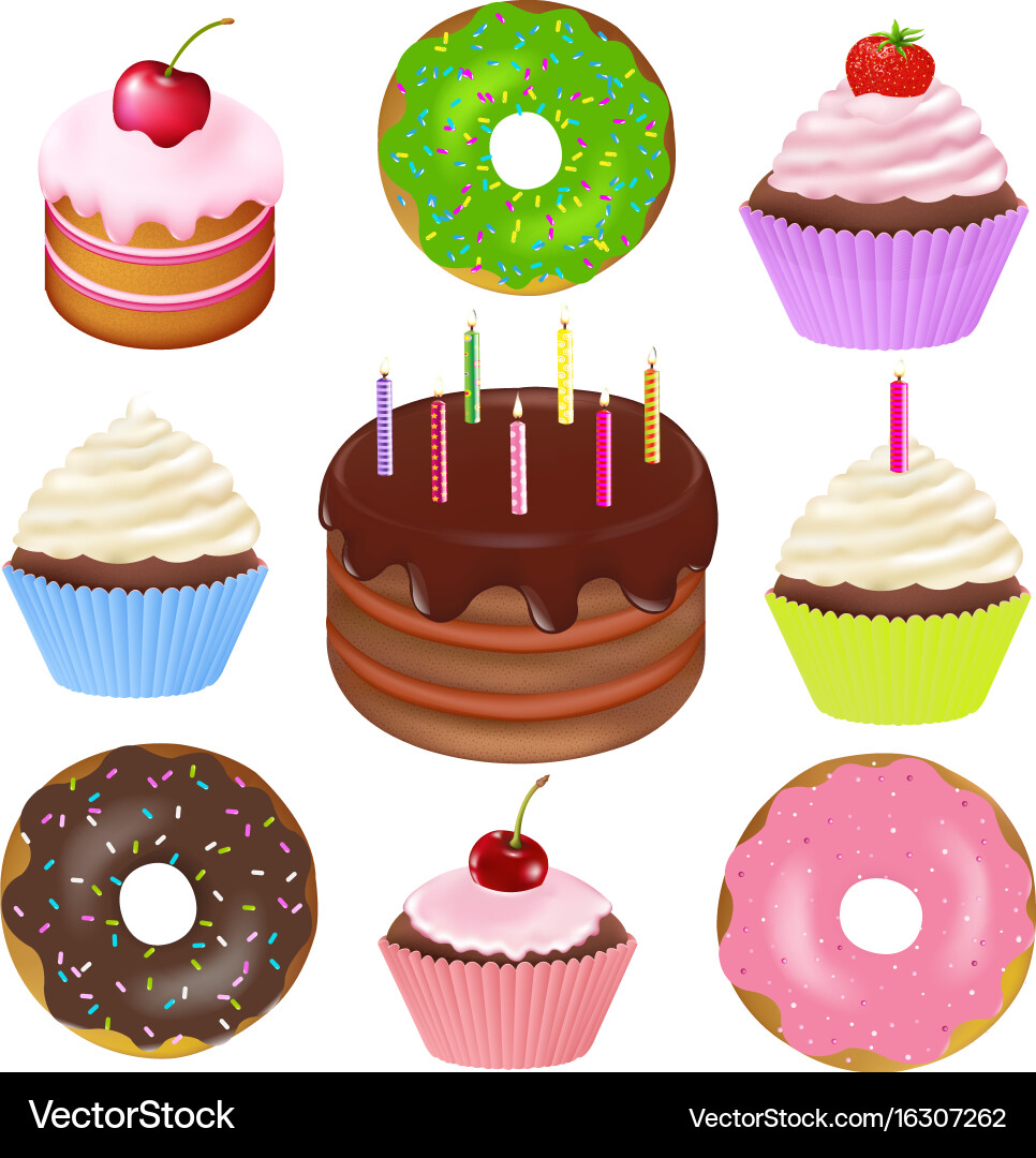 Big set of cakes Vector Image