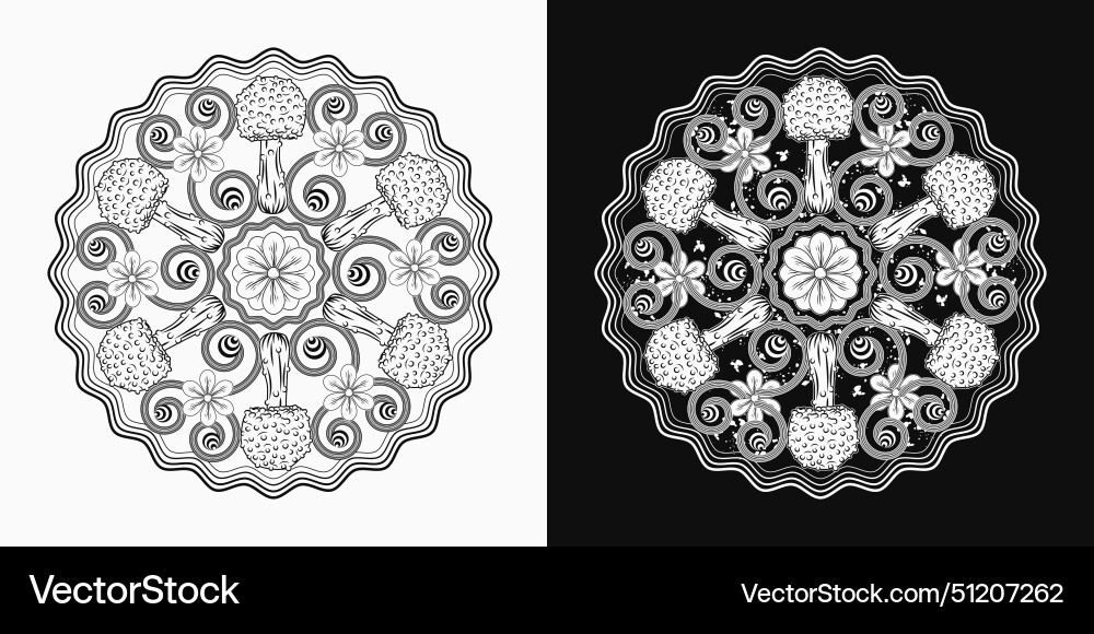 Circular pattern with mushrooms chamomiles Vector Image