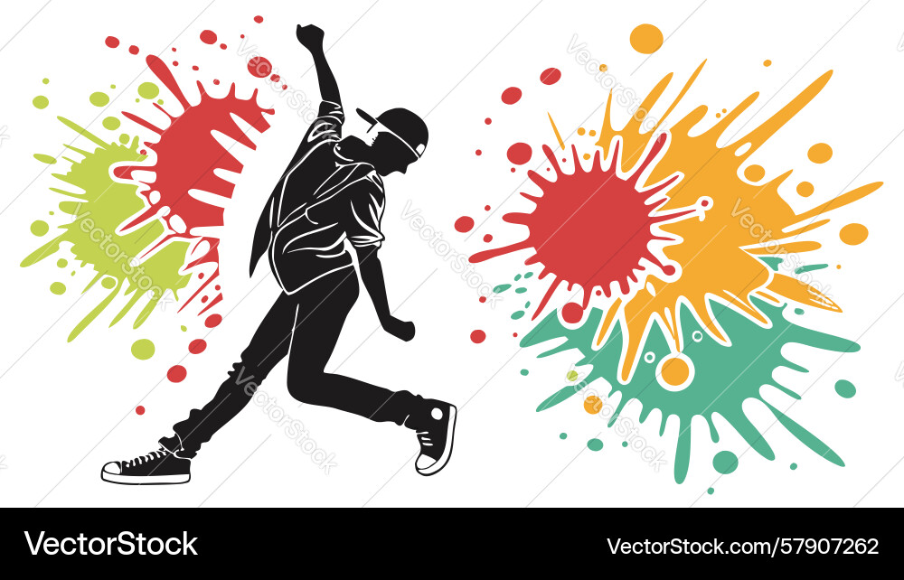 Dynamic sprinter with paint splashes art design Vector Image