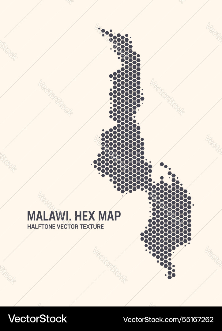 Malawi map hexagonal half tone pattern isolated Malawi map hexagonal half tone pattern isolated vector image