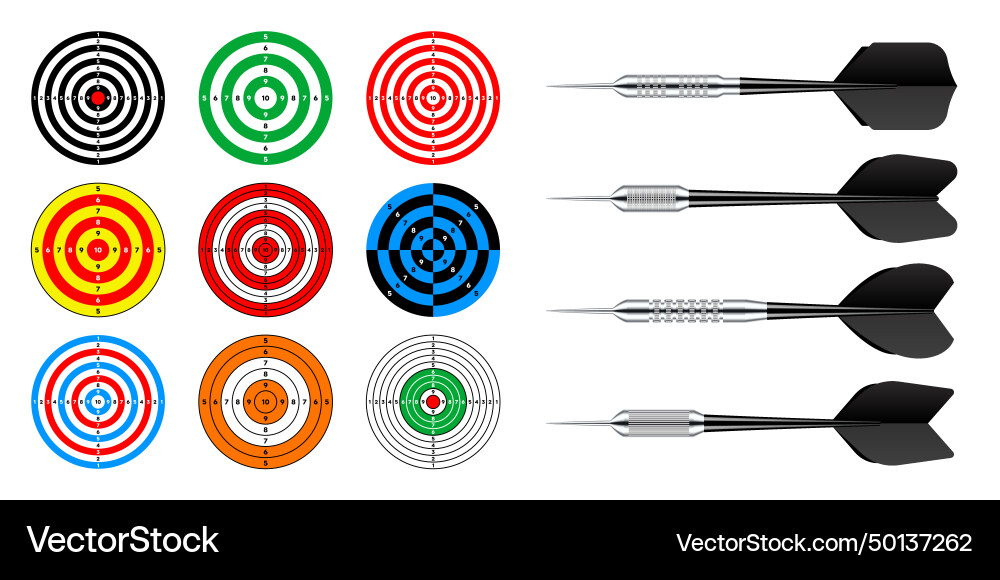 Paper targets with dart arrows shooting range Paper targets with dart arrows shooting range vector image