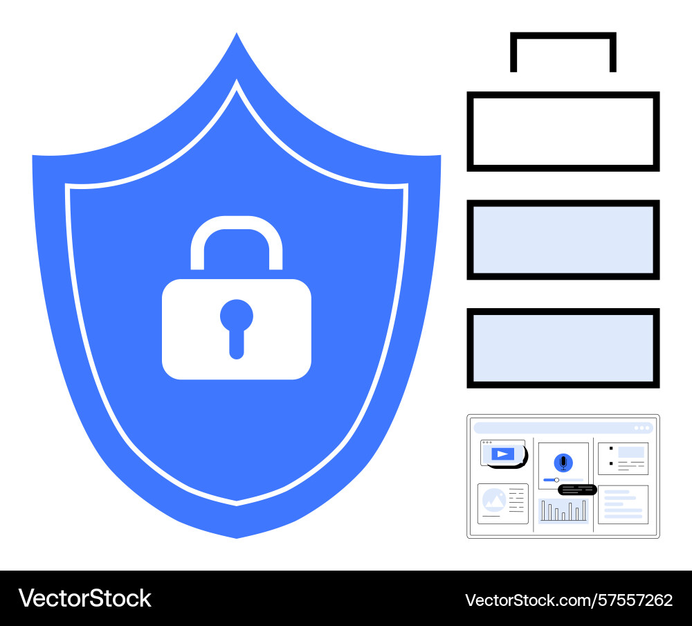 Shield with lock emblem representing security Shield with lock emblem representing security vector image