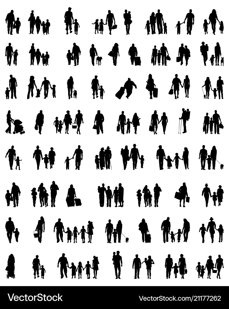 Silhouetten von Familien zu Fuß Silhouetten von Familien zu Fuß vektorbild