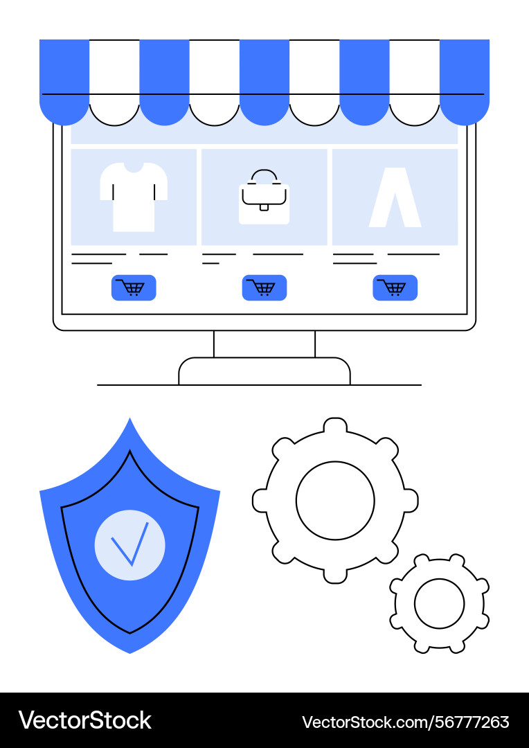 E-commerce platform display with security shield E-commerce platform display with security shield Vector Image