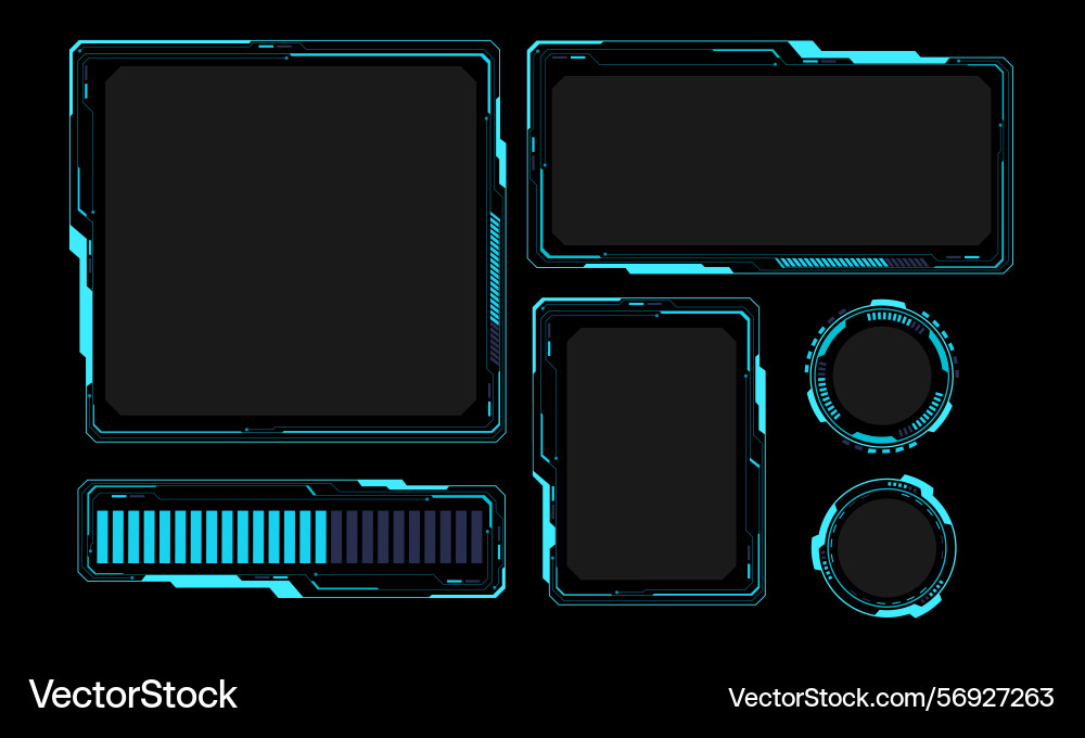 Hud frames blue grey user interface elements Hud frames blue grey user interface elements Vector Image