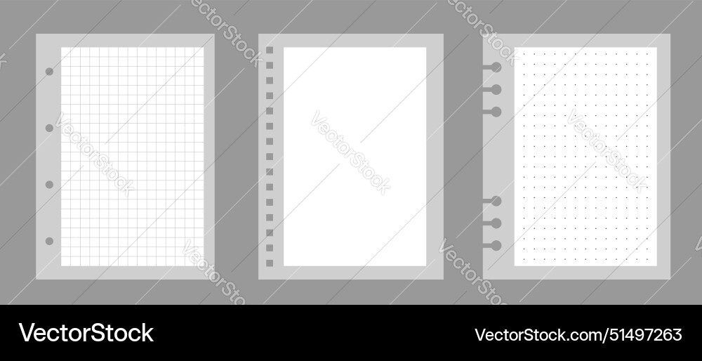 Set of notebook sheets isolated on gray background Set of notebook sheets isolated on gray background Vector Image