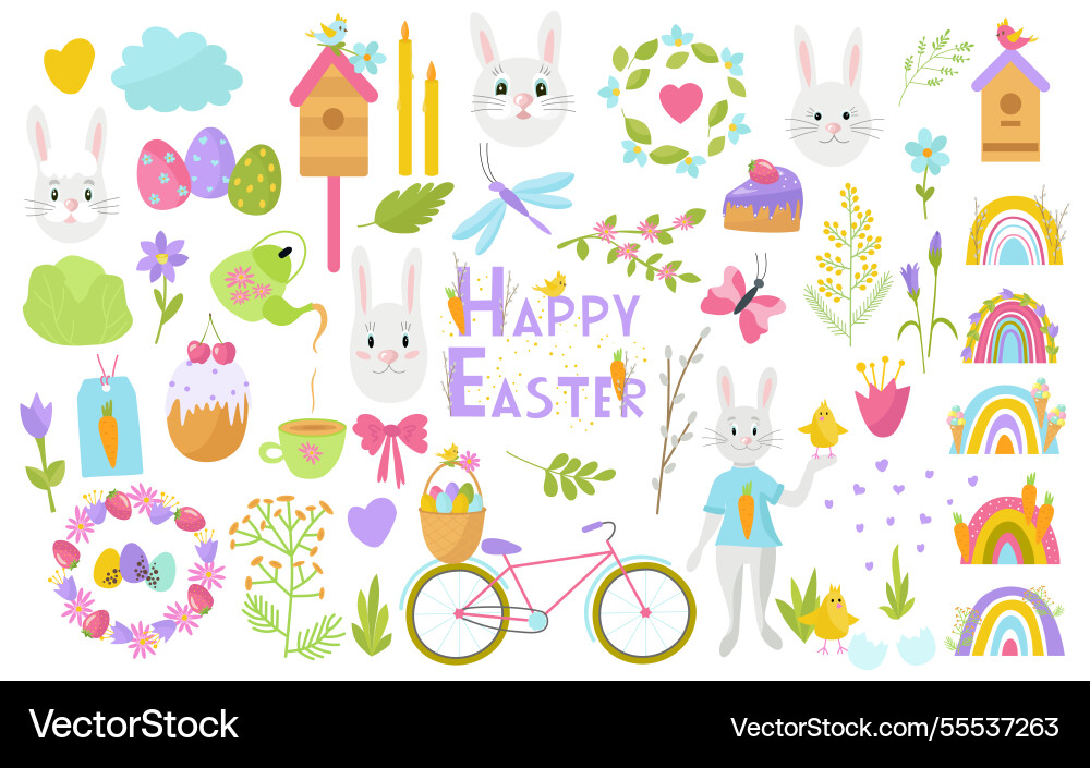 Spring set of cute design elements for easter Spring set of cute design elements for easter vector image