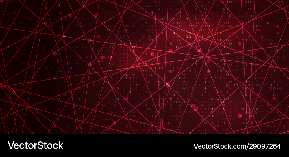 Digital binary code on red background with lines vector image