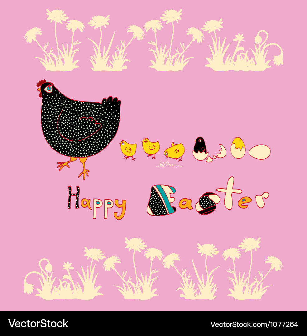 Easter beautiful chicken and cute chicks Vector Image