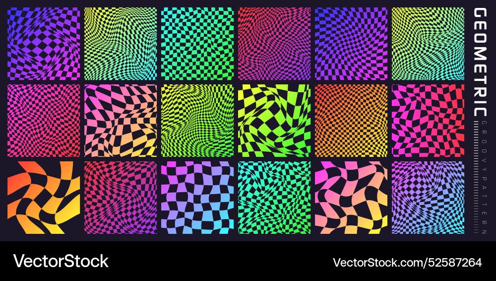 Groovy checkered pattern colorful distorted tiled Groovy checkered pattern colorful distorted tiled vector image