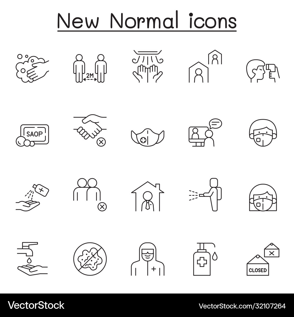 New normal lifestyle icon set in thin line style vector image