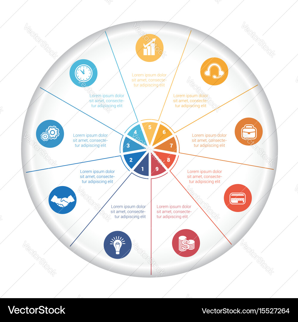 Pie chart diagram data 9 options for text area vector image