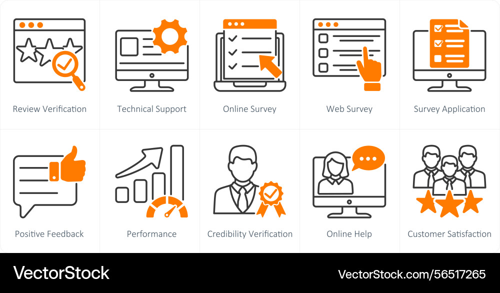 A set of 10 survey icons as review verification Vector Image