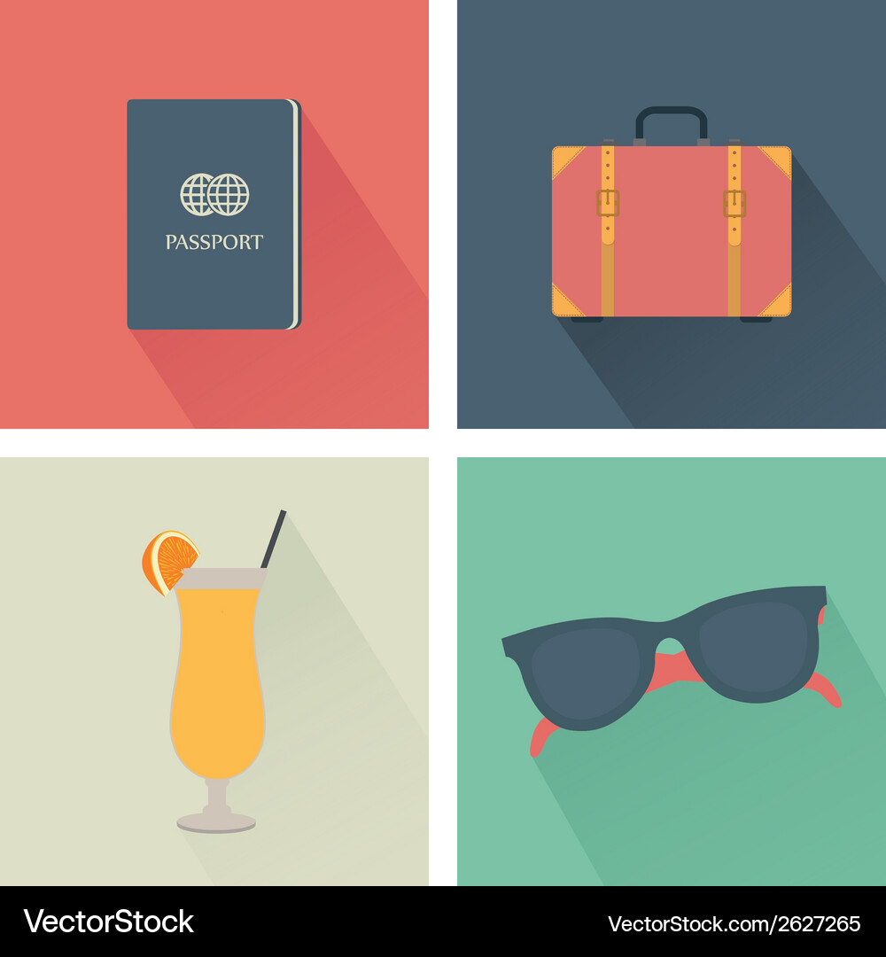 Abstract summer objects on squares with different Vector Image