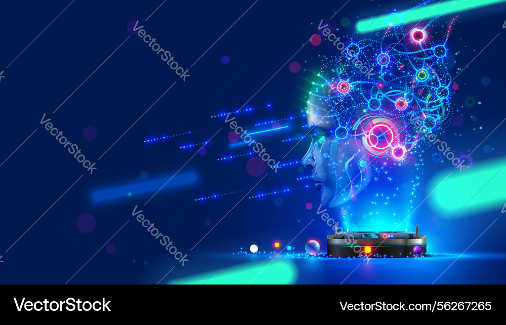 Artificial intelligence ai head with neural Artificial intelligence ai head with neural vector image