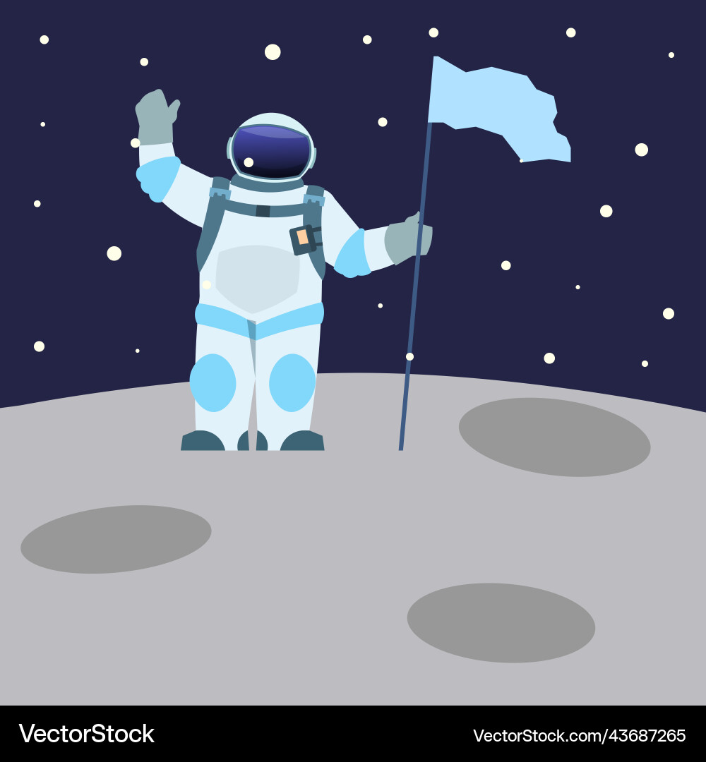 Astronaut with flag spaceman on moon outer space Astronaut with flag spaceman on moon outer space vector image