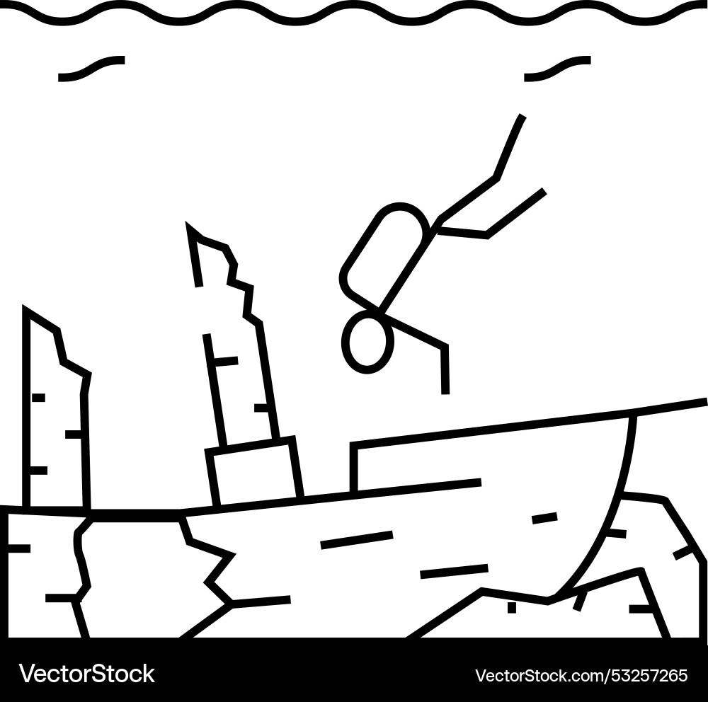 Dive course for sunken objects line icon Dive course for sunken objects line icon vector image