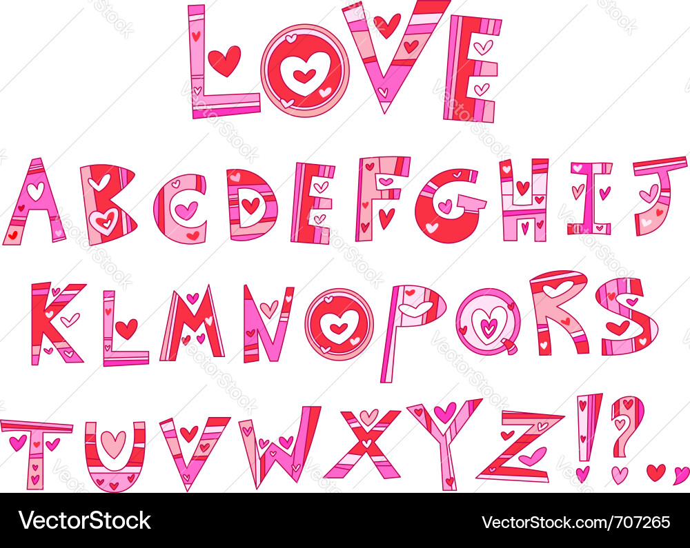 Romantic Heart Alphabet Set vector image