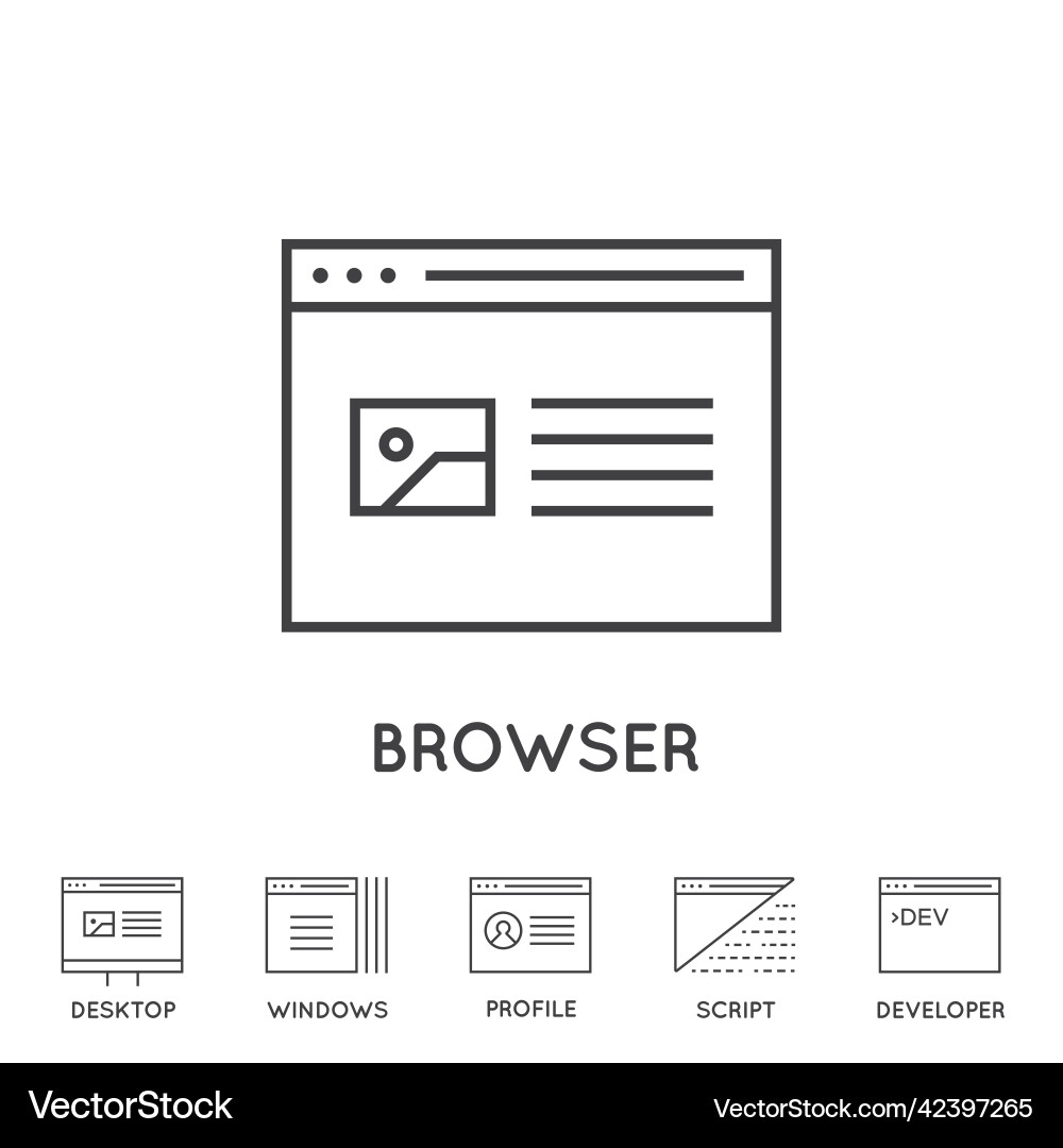 Set of minimal browser developing app and coding Set of minimal browser developing app and coding Vector Image