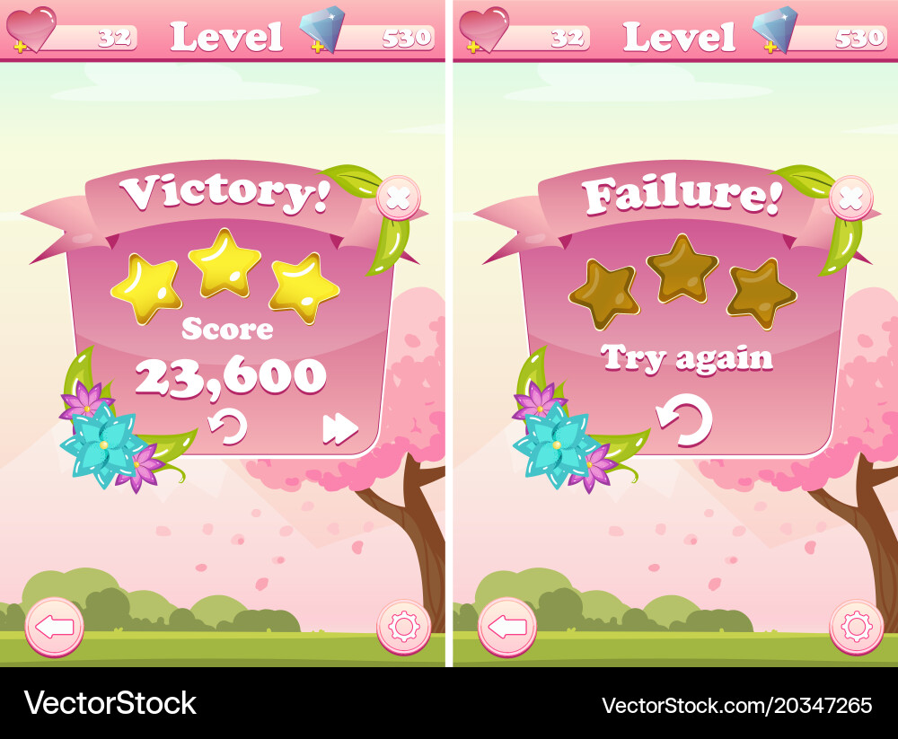 Victory and failure game user interface vector image