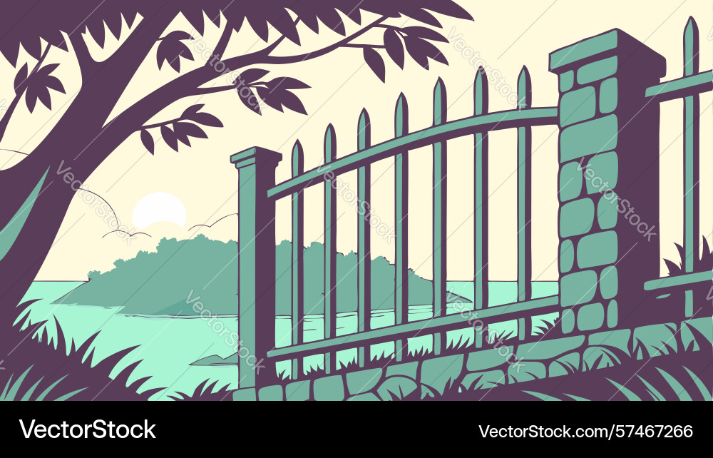Iron gate in dense woodland design generative ai Vector Image