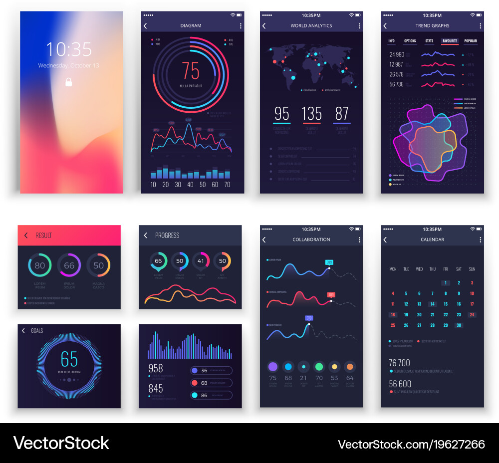 Mobile App UI Templates - Charts & Diagrams vector image