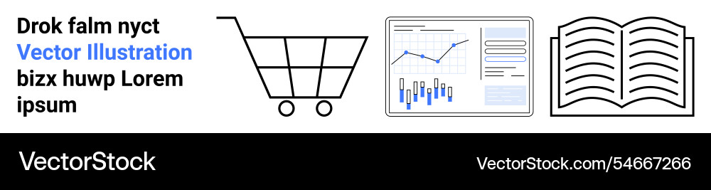 Shopping cart data analytics chart and open book Shopping cart data analytics chart and open book vector image