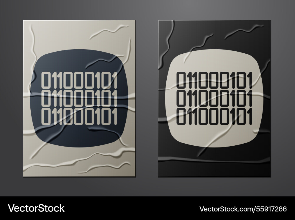 White binary code icon isolated on crumpled paper vector image